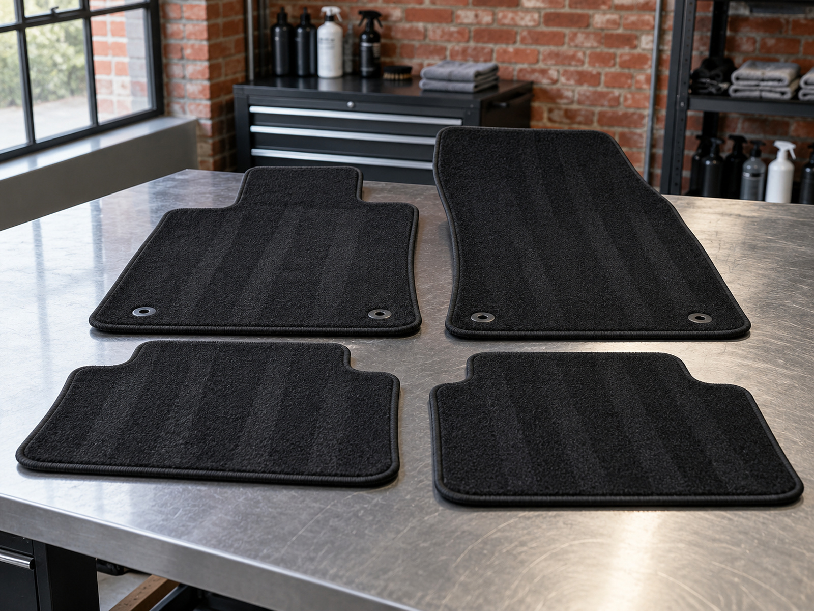 tapis de sol propres sur un établi